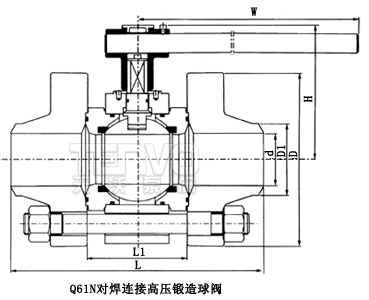 三塊式高壓對焊球閥結構圖