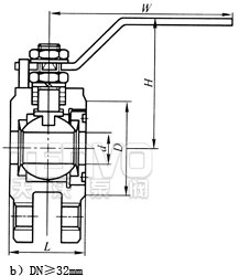 DN≥25薄型對夾式球閥結構圖